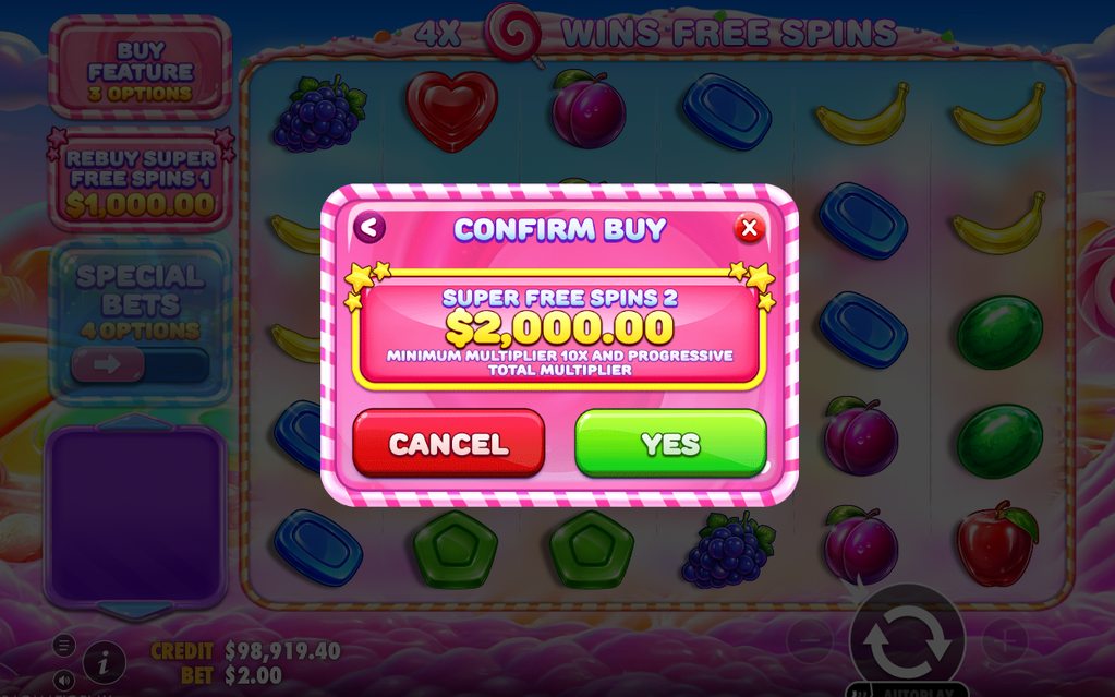 Free Spins screen with MULTIPLIER bombs on the reels